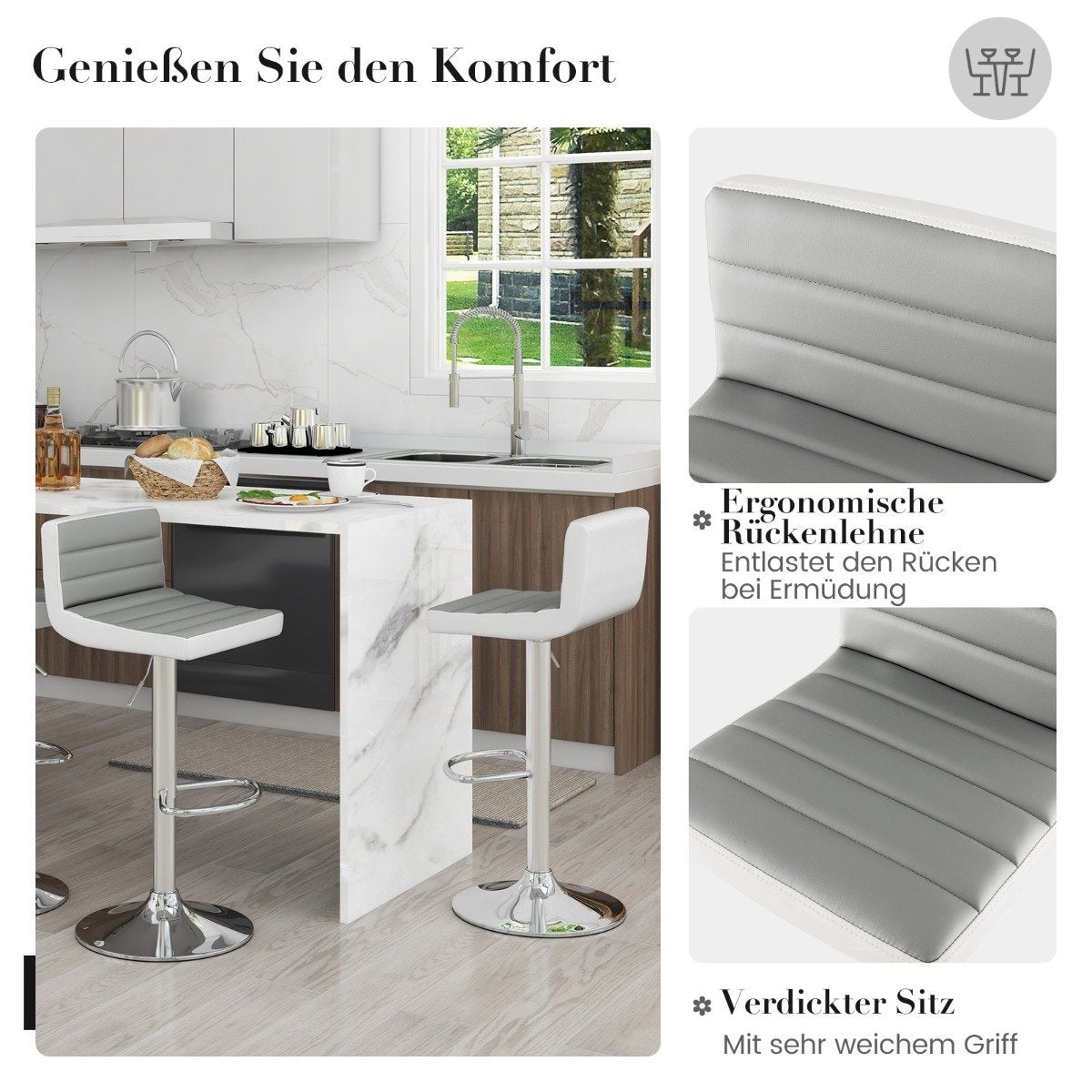 Set of 2 bar stools 82-102cm height-adjustable swivel bar chairs kitchen stools