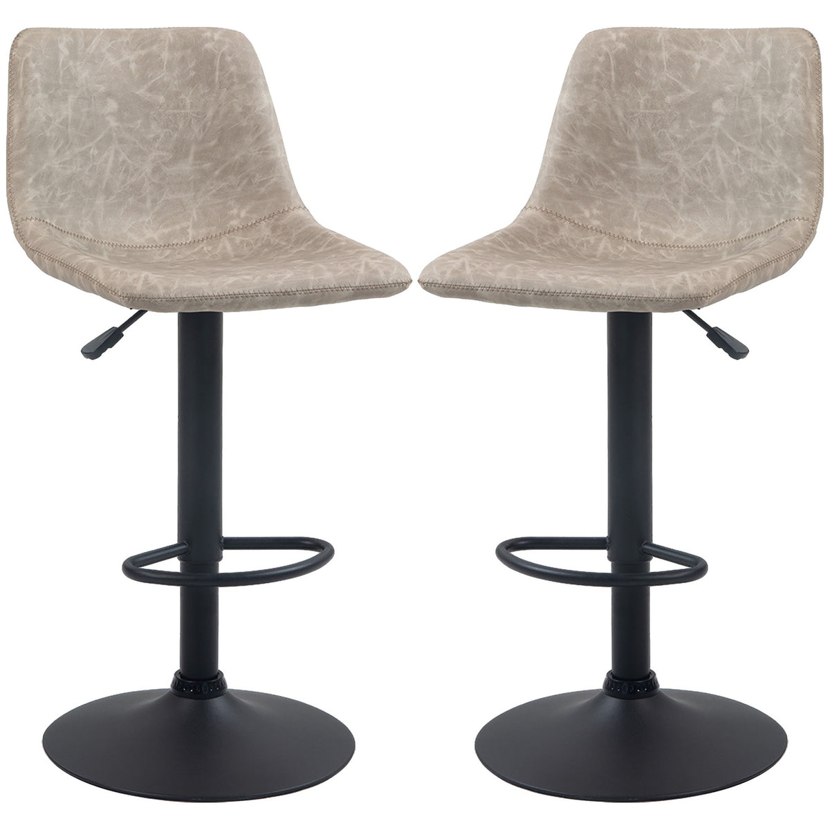 Set of 2 bar stools, bistro stools with footrest, swivel bar chair, height-adjustable kitchen stools with faux leather cover, for living room, dining room, beige