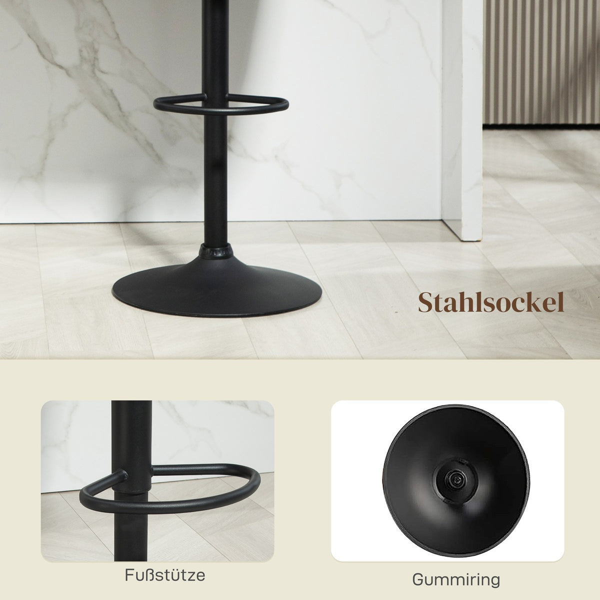 Set of 2 bar stools, bistro stools with footrest, swivel bar chair, height-adjustable kitchen stools with linen cover, for living room, dining room, dark gray