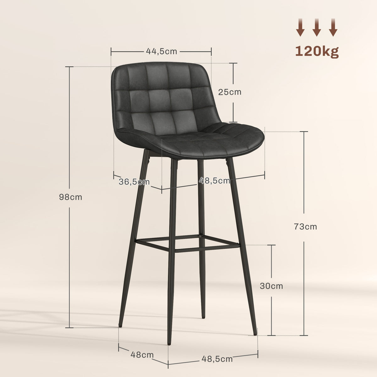 Set of 2 bar stools, bistro stools with footrest, swivel bar chair, kitchen chair with backrest for living room, dining room, dark gray, 48.5 x 48 x 98 cm