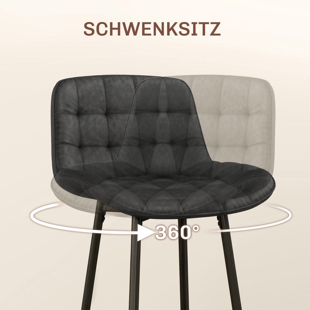 Set of 2 bar stools, bistro stools with footrest, swivel bar chair, kitchen chair with backrest for living room, dining room, dark gray, 48.5 x 48 x 98 cm