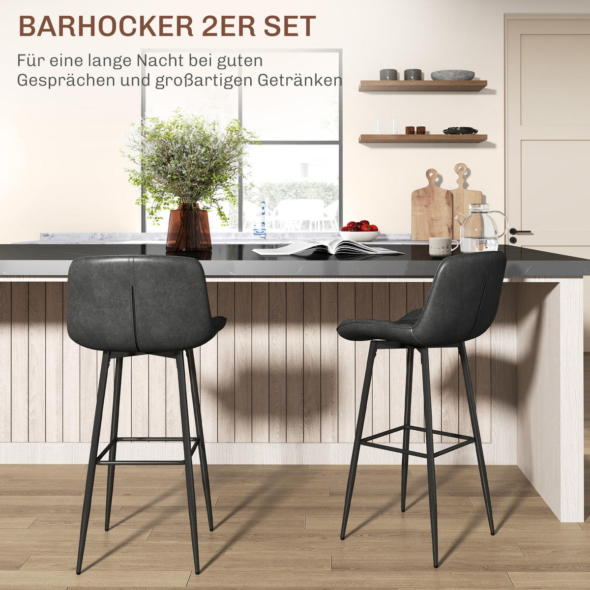Set of 2 bar stools, bistro stools with footrest, swivel bar chair, kitchen chair with backrest for living room, dining room, dark gray, 48.5 x 48 x 98 cm