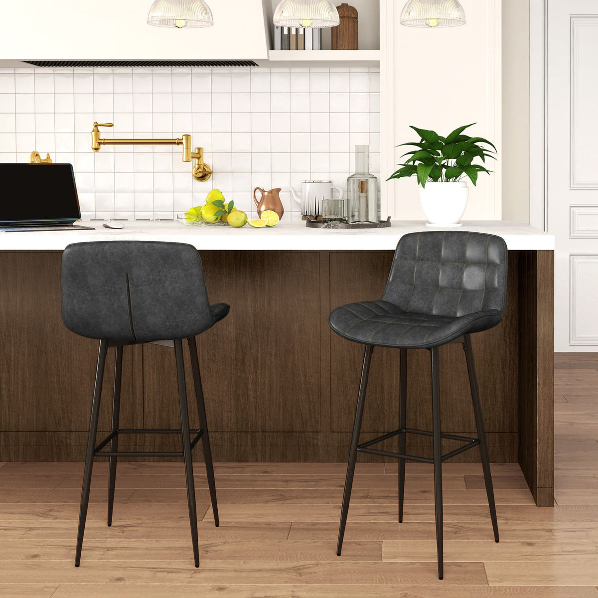 Set of 2 bar stools, bistro stools with footrest, swivel bar chair, kitchen chair with backrest for living room, dining room, dark gray, 48.5 x 48 x 98 cm