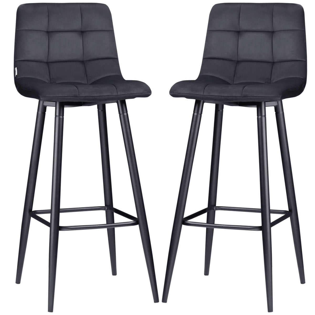 Set of 2 bar stools bistro stools with footrest velvet cover kitchen chair counter stool set steel legs black 42x47x105cm for living room dining room