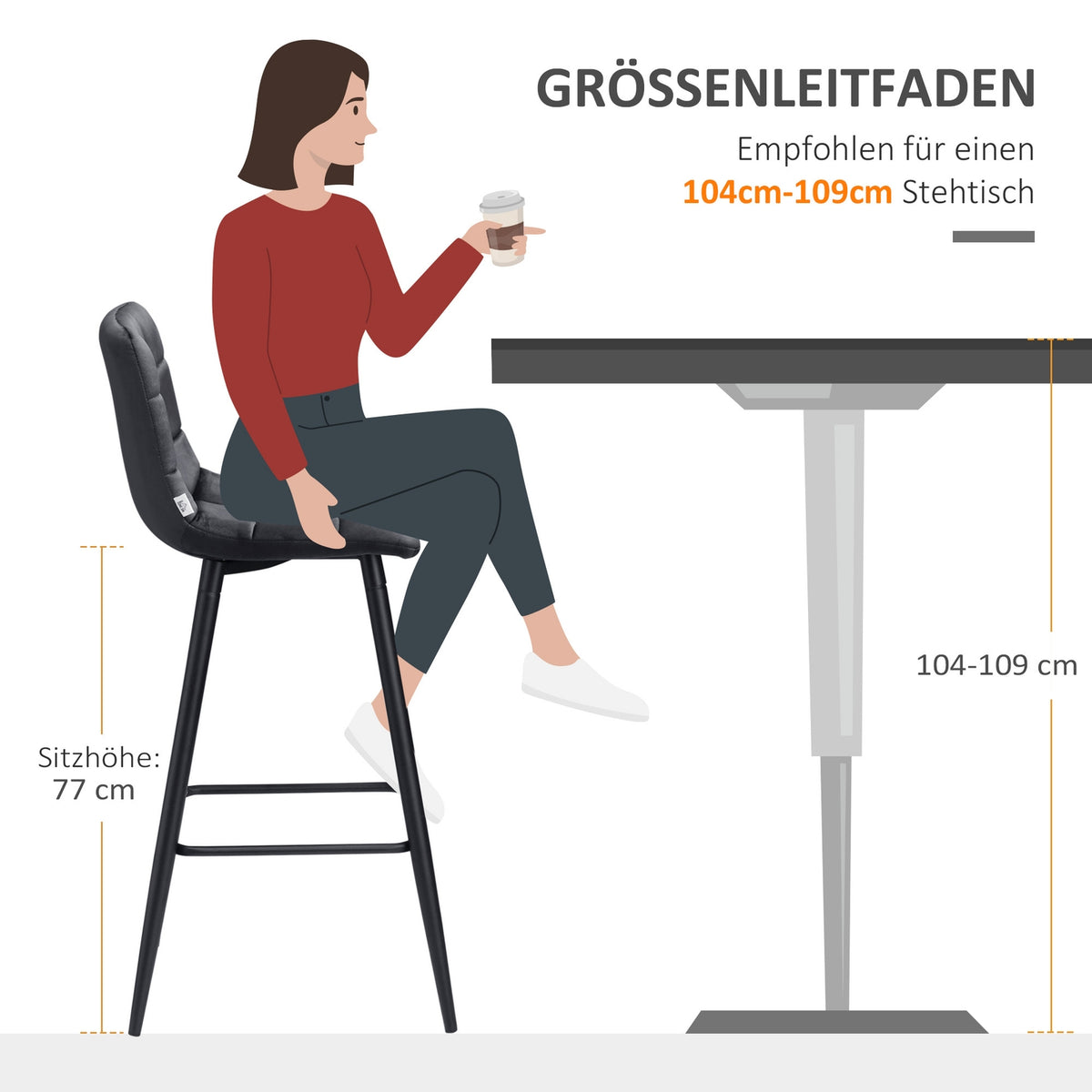 Set of 2 bar stools bistro stools with footrest velvet cover kitchen chair counter stool set steel legs black 42x47x105cm for living room dining room