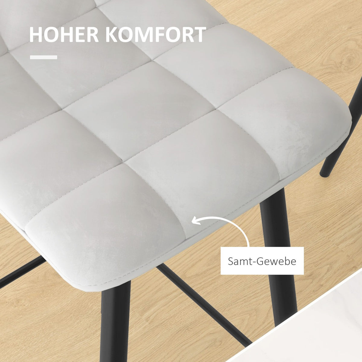 Set of 2 bar stools bistro stools with footrest velvet cover kitchen chair counter stool set steel legs light gray 42x47x105cm for living room