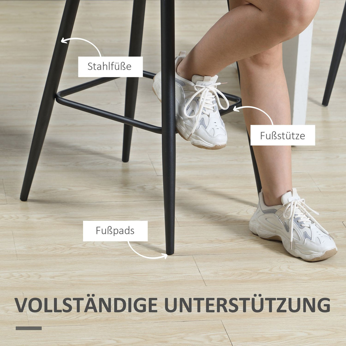 Set of 2 bar stools bistro stools with footrest velvet cover kitchen chair counter stool set steel legs light gray 42x47x105cm for living room
