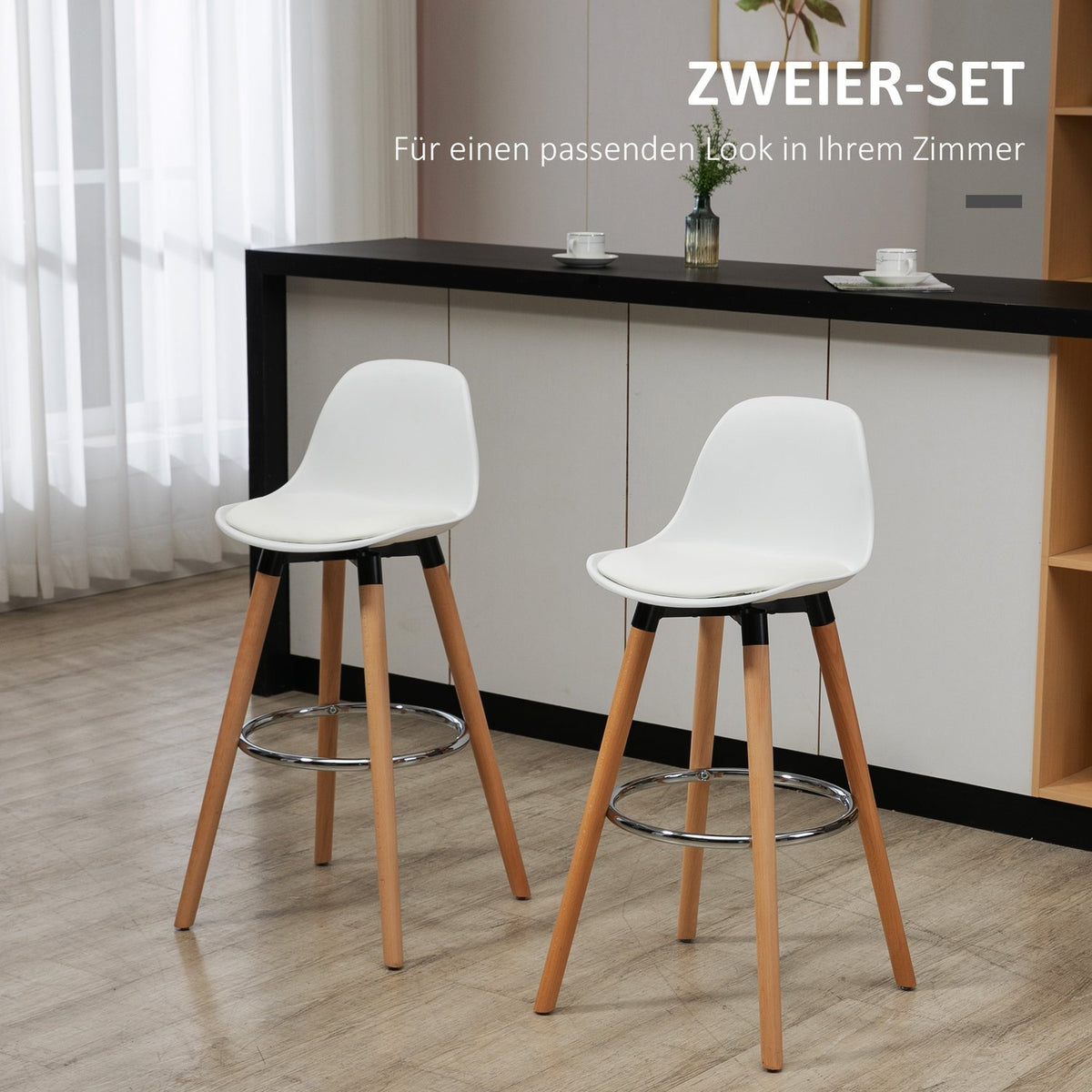 Set of 2 bar stools kitchen stools bar chair with footrests faux leather white 38.5 x 42.5 x 91 cm for dining room kitchen