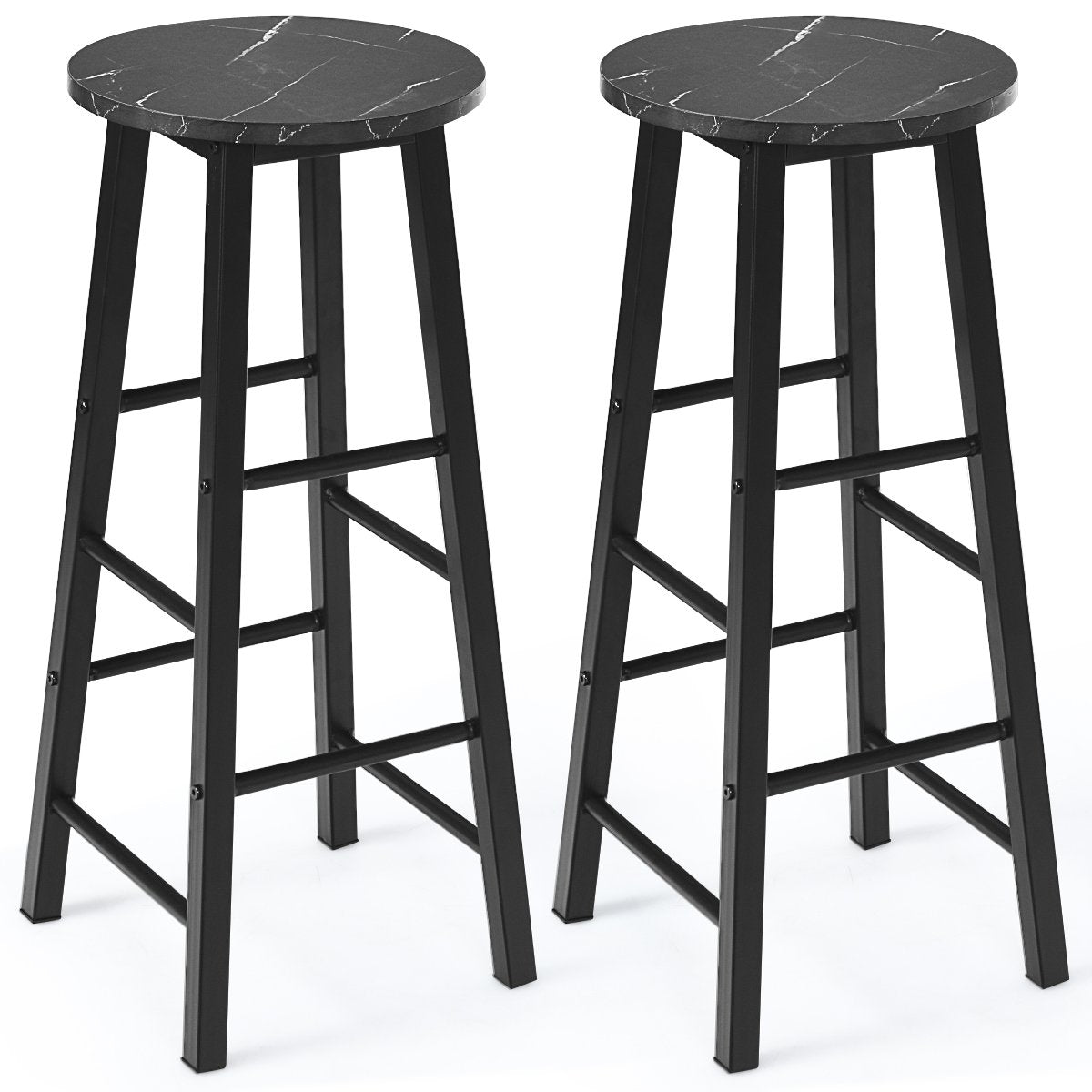 Set of 2 bar stools with marble look & footrest & 71 cm seat height bar chairs counter stools black