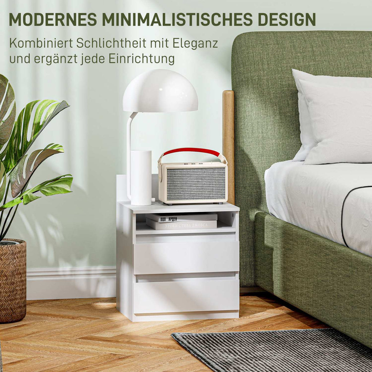 Set of 2 bedside tables with 2 drawers, side table, nightstand with shelf, nightstand for bedroom, living room, approx. 40 x 32 x 50 cm, white