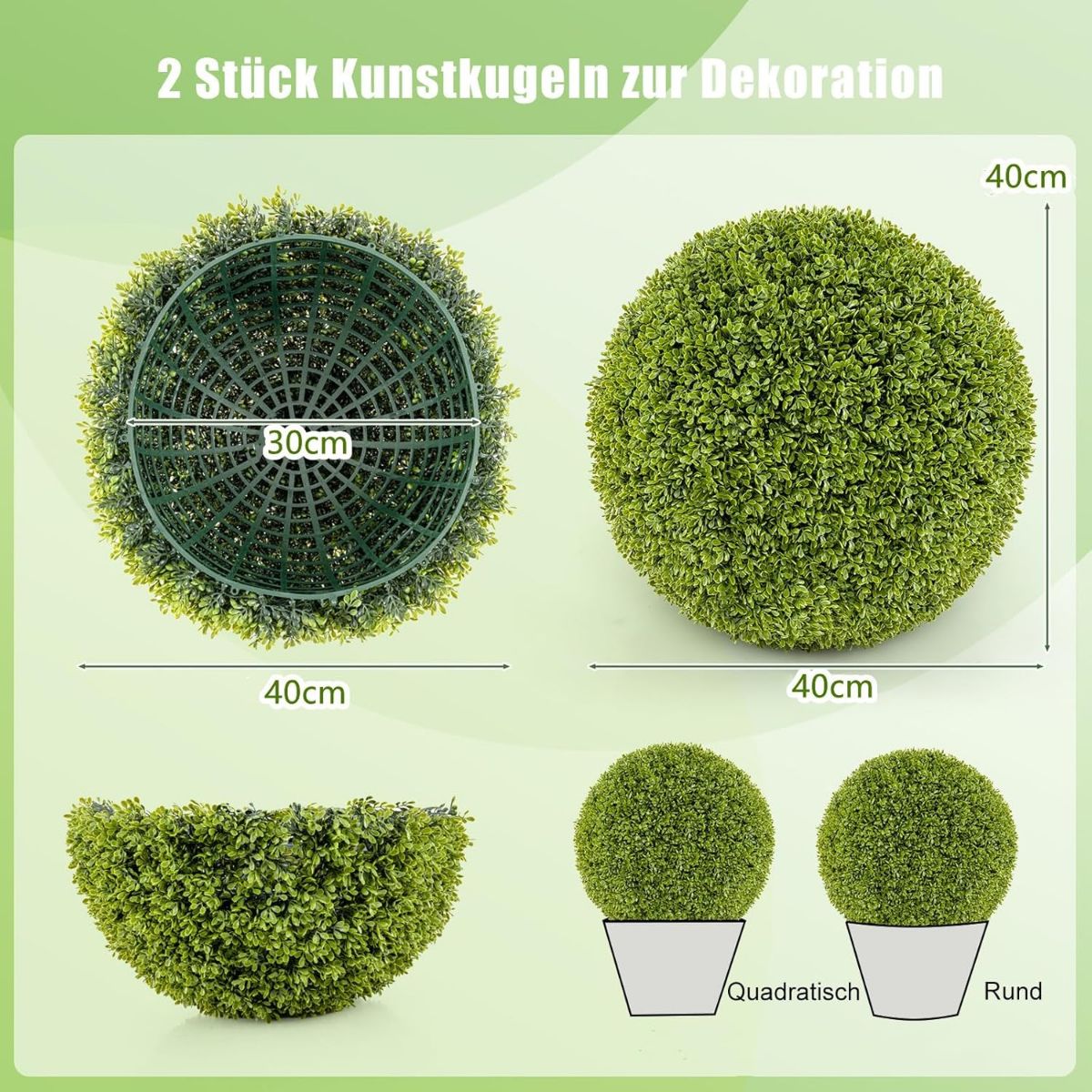 Set of 2 boxwood balls, 39 cm boxwood balls, UV-resistant, decorative ball plants for the home