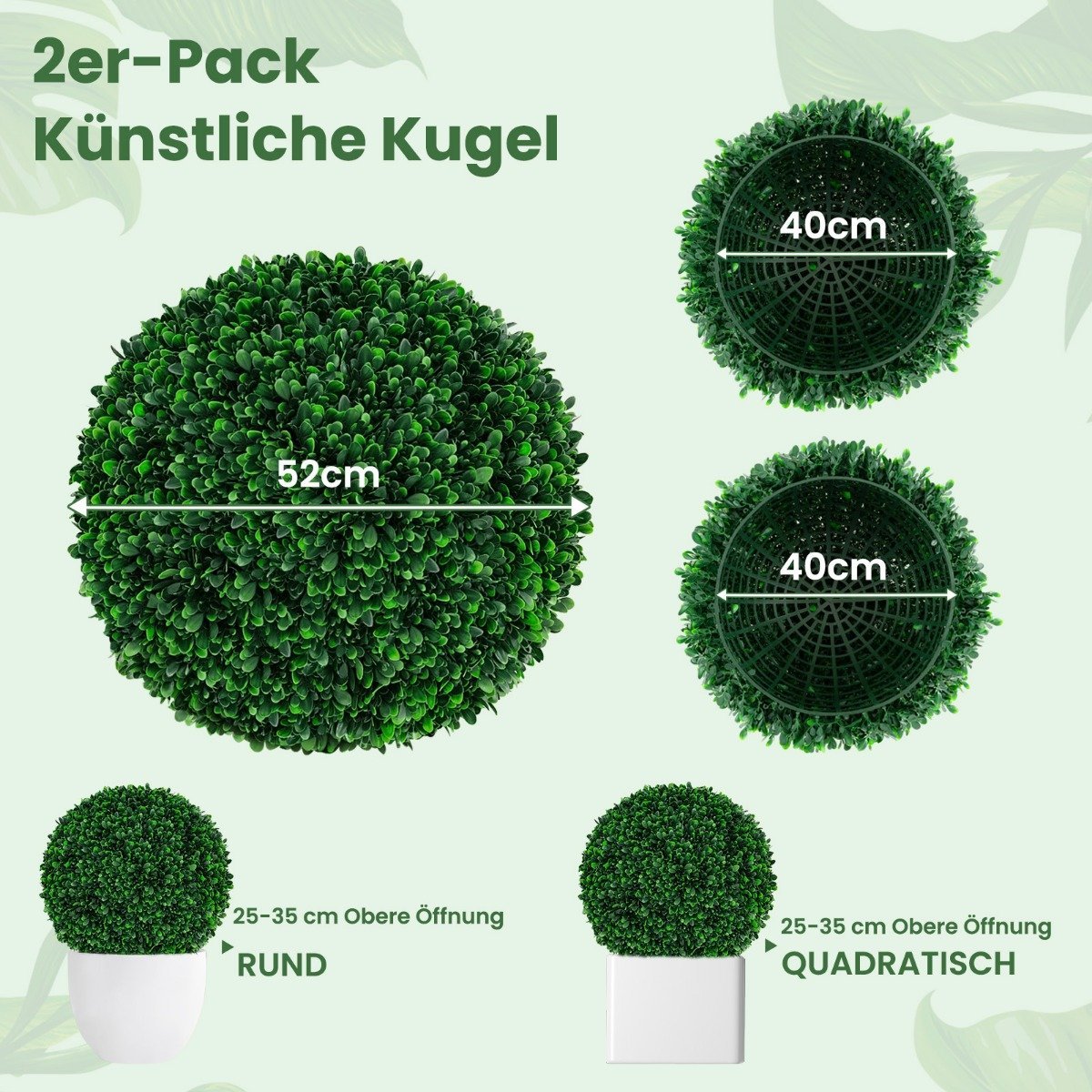 Set of 2 boxwood balls 52 cm boxwood balls UV-resistant topiary artificial plant dark green