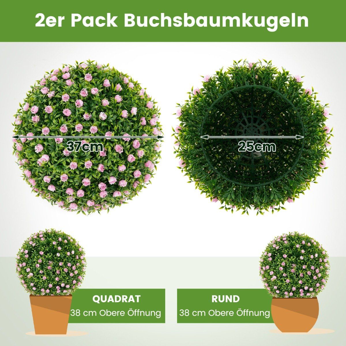 Set of 2 boxwood balls, UV-resistant decorative balls, topiary artificial plant, decorative plant, diameter 37 cm