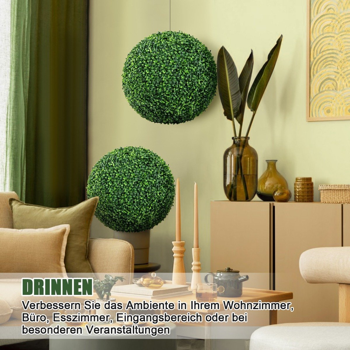 Set of 2 boxwood balls, boxwood balls, UV-resistant topiary, artificial plant, decorative plant, dark green