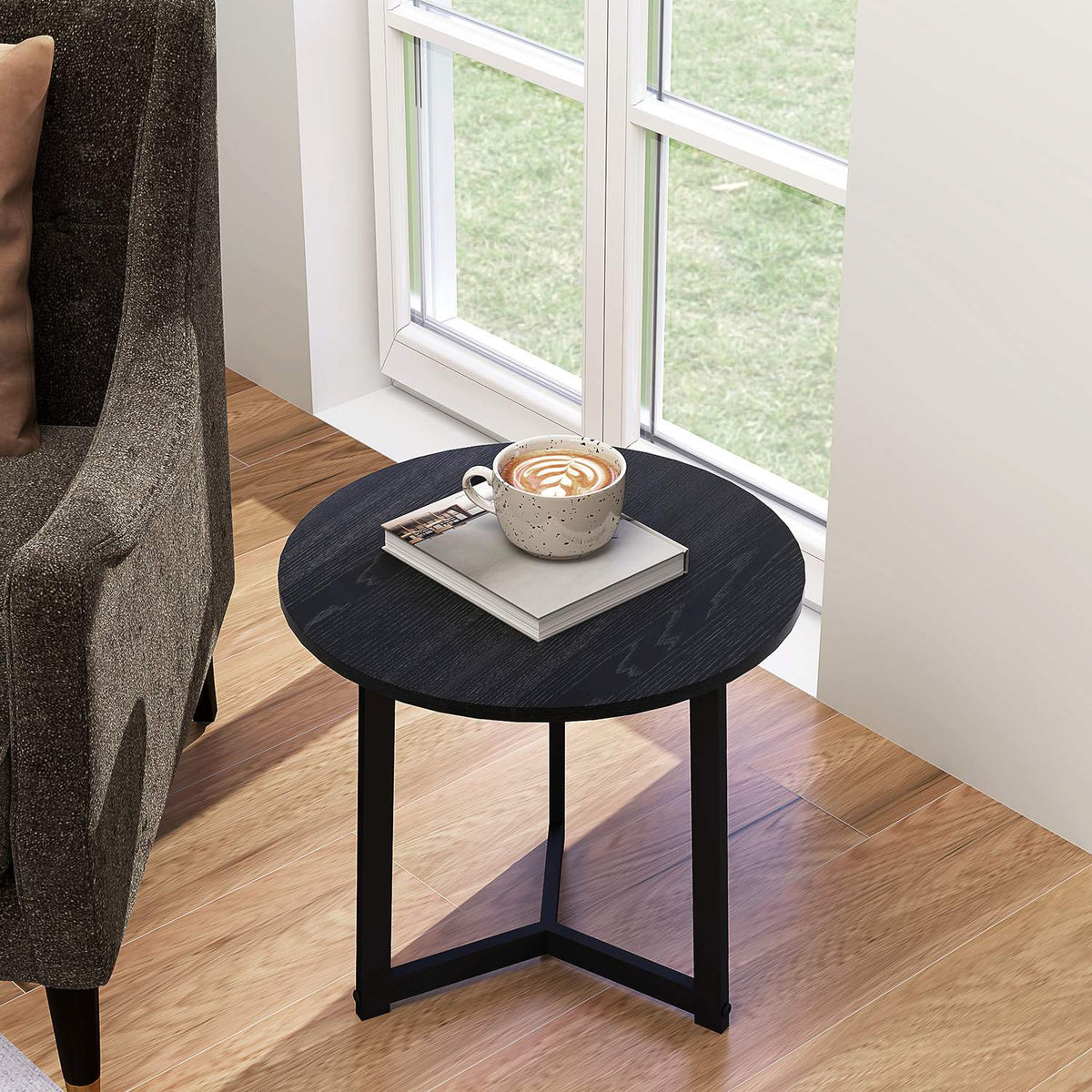 Set of 2 coffee tables, round side tables, coffee table with steel frame, sofa table in a modern design, for living room, load capacity up to 35 kg, black
