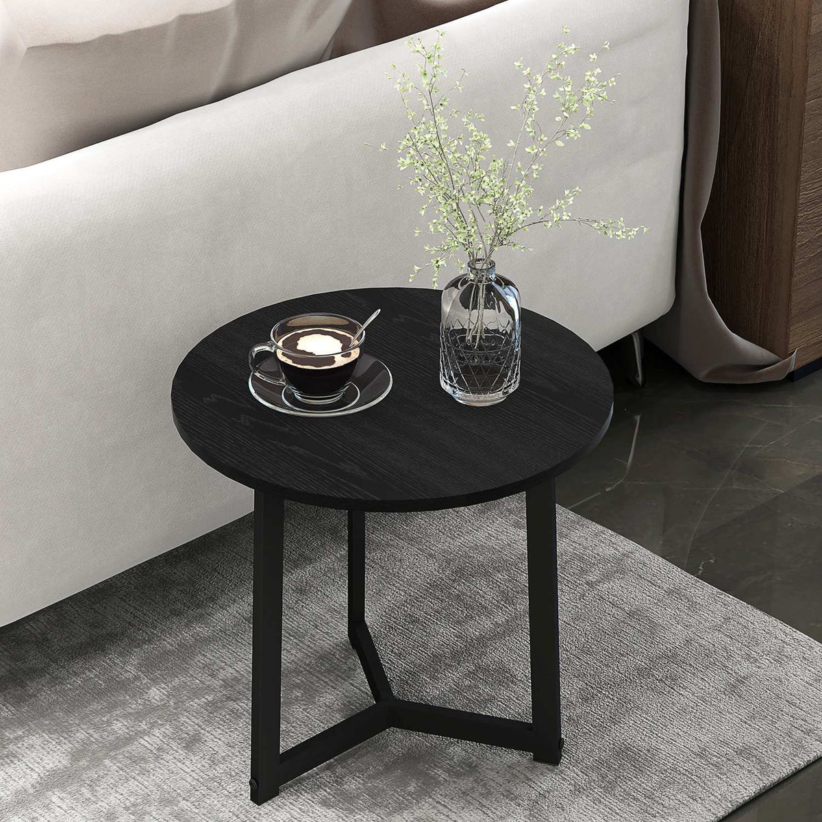 Set of 2 coffee tables, round side tables, coffee table with steel frame, sofa table in a modern design, for living room, load capacity up to 35 kg, black