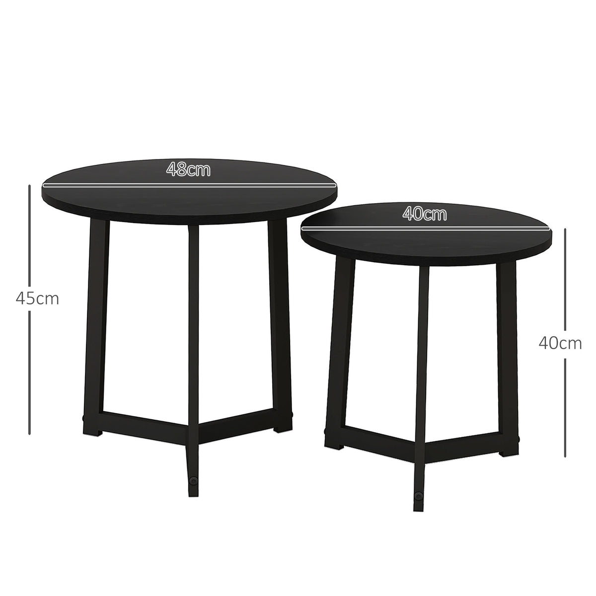 Set of 2 coffee tables, round side tables, coffee table with steel frame, sofa table in a modern design, for living room, load capacity up to 35 kg, black