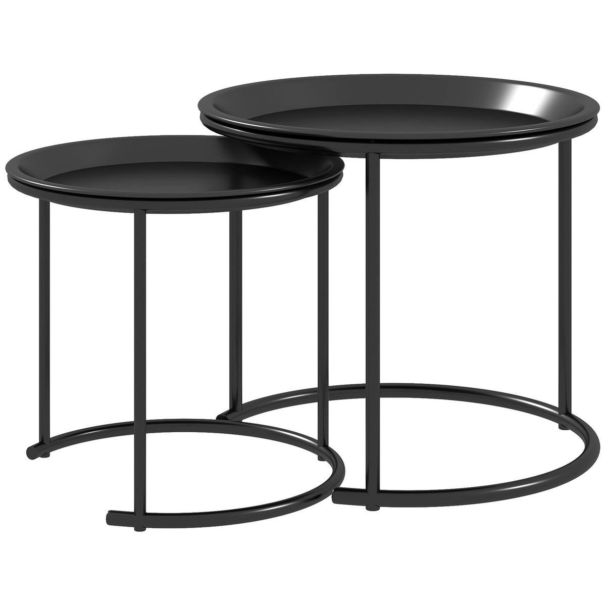 Set of 2 coffee tables, round side tables, stackable living room table, sofa table for living room, bedroom, hallway, steel, Ø43/35 cm, black