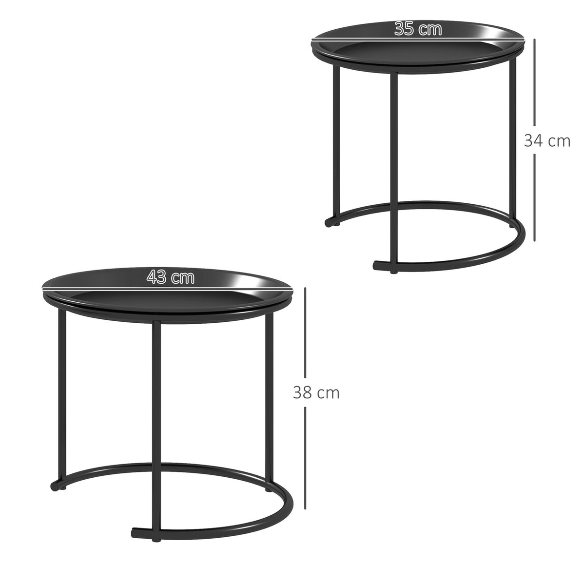 Set of 2 coffee tables, round side tables, stackable living room table, sofa table for living room, bedroom, hallway, steel, Ø43/35 cm, black