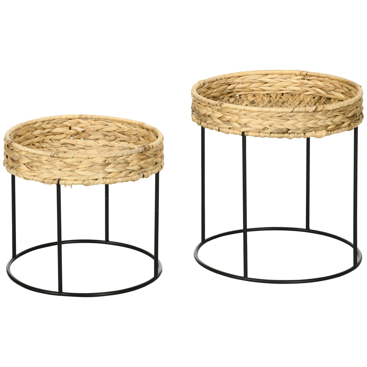 Set of 2 coffee tables, side tables, boho style coffee table, water hyacinth nesting table, sofa table for living room, steel, natural