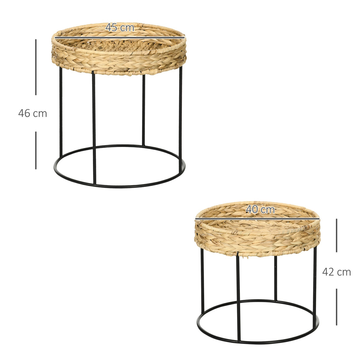 Set of 2 coffee tables, side tables, boho style coffee table, water hyacinth nesting table, sofa table for living room, steel, natural