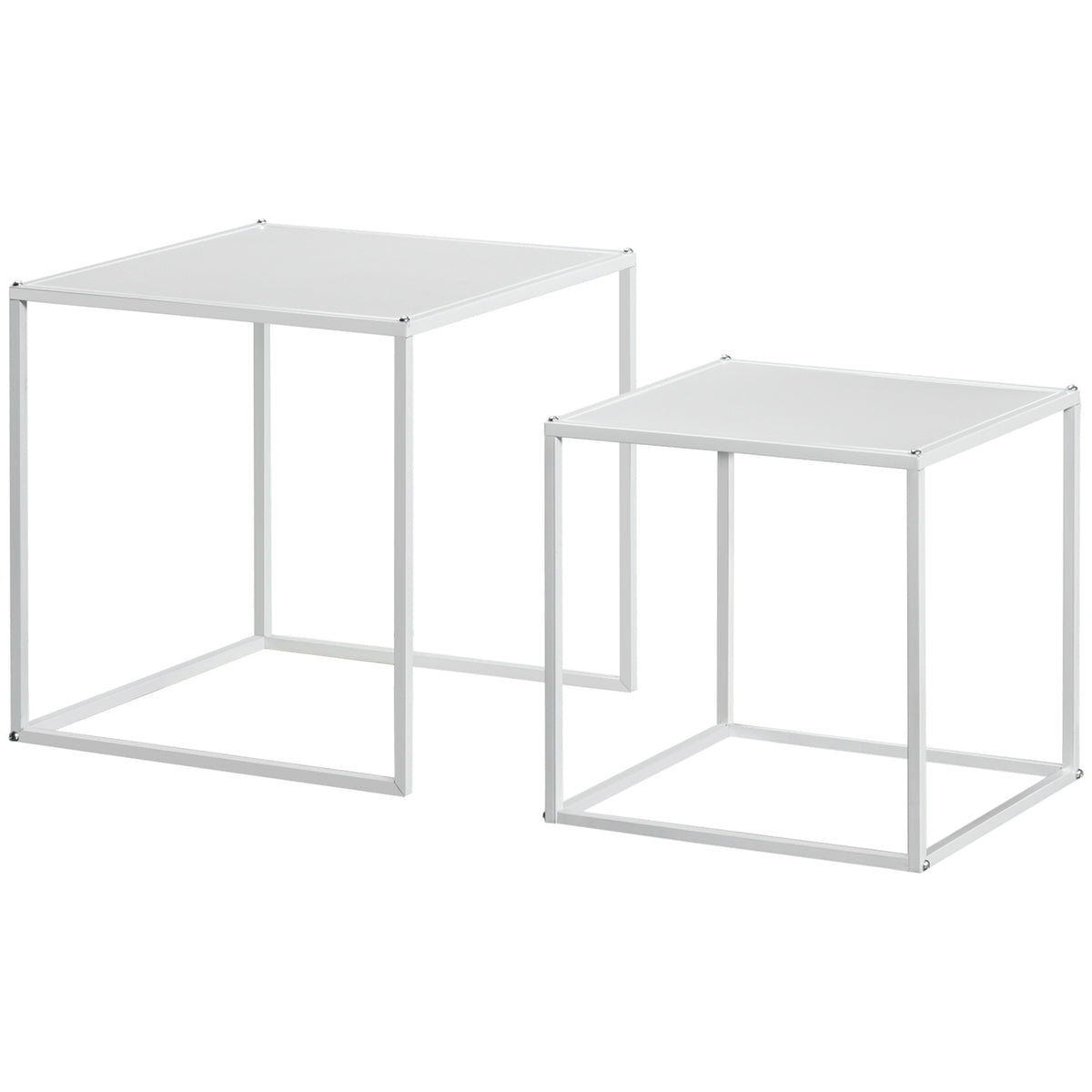 Set of 2 coffee tables, square side tables, coffee table with steel frame, sofa table in a modern design, for living room, load capacity up to 10 kg, white