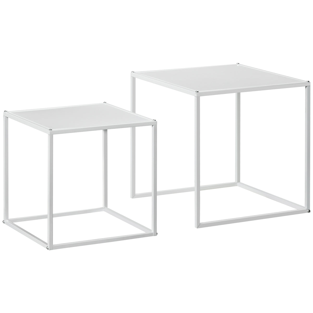 Set of 2 coffee tables, square side tables, coffee table with steel frame, sofa table in a modern design, for living room, load capacity up to 10 kg, white
