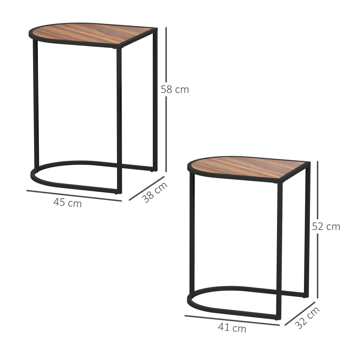 Set of 2 coffee tables, square side tables, coffee table with steel frame, stackable sofa table, for living room, load capacity up to 20 kg, brown + black