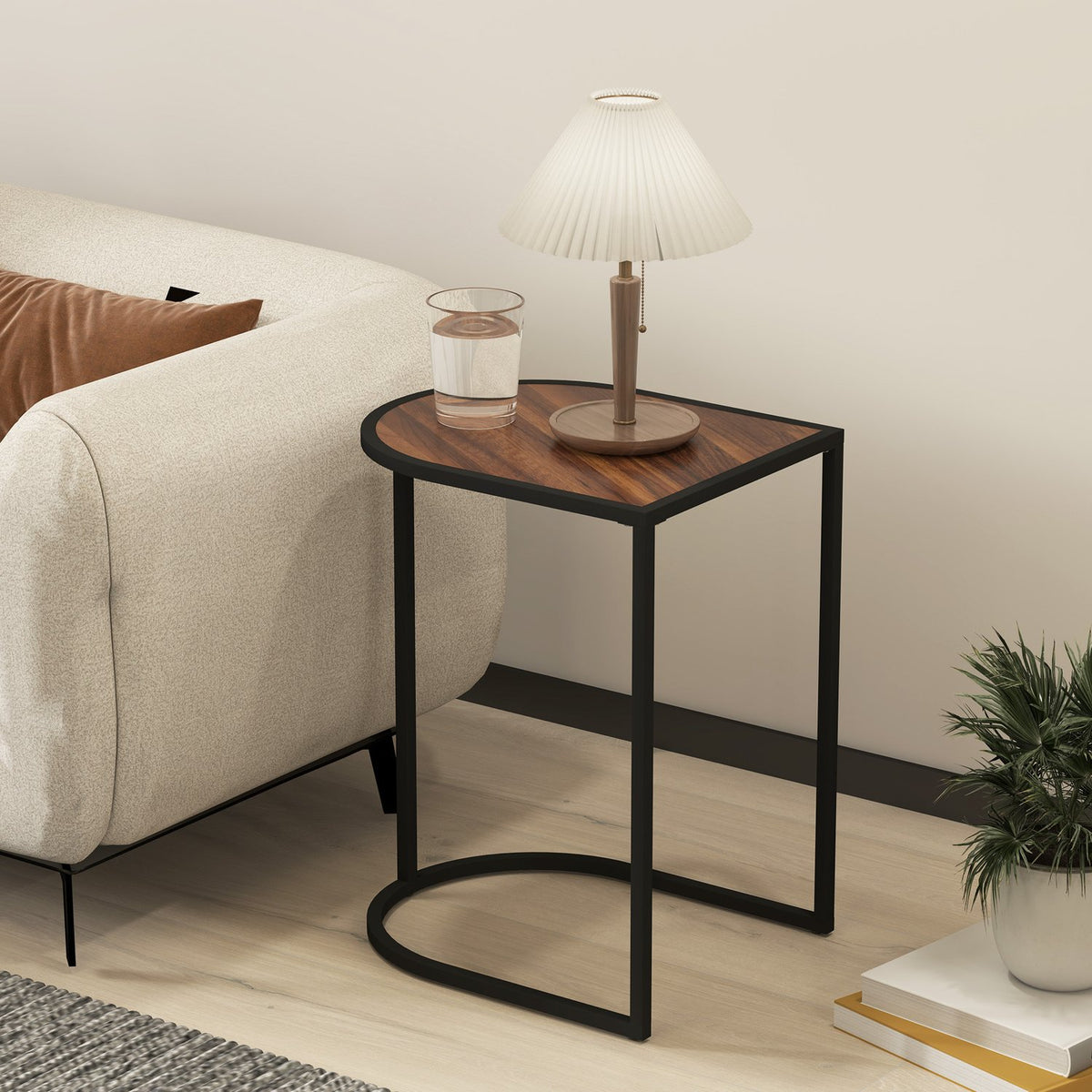 Set of 2 coffee tables, square side tables, coffee table with steel frame, stackable sofa table, for living room, load capacity up to 20 kg, brown + black