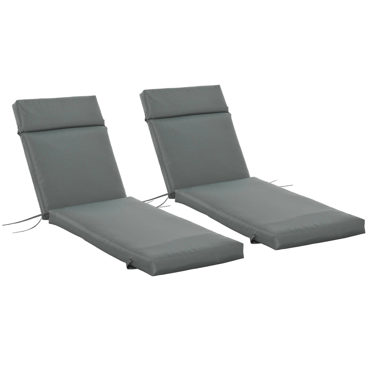 Set of 2 cushions for sun loungers, flame-retardant lounger cushions with straps for garden loungers, 8 cm thick, upholstered cushions, deck chair cushions for garden furniture, cushions for deck chairs, 196 x 55 x 8 cm, dark gray