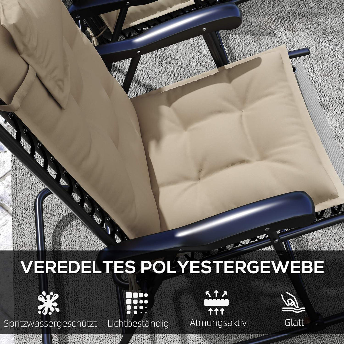 Set of 2 cushions for sun loungers, water-repellent lounger cushions for garden loungers, upholstered cushions for beach loungers, deck chair cushions, cushions for garden furniture cushions, 50 x 116 x 5 cm, beige