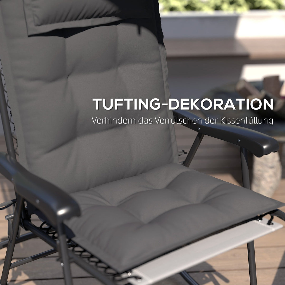 Set of 2 cushions for sun loungers, water-repellent lounger cushions for garden loungers, upholstered cushions for beach loungers, deck chair cushions, cushions for garden furniture cushions, 50 x 116 x 5 cm, dark gray