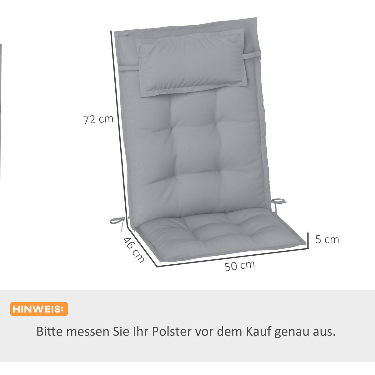 Set of 2 cushions for sun loungers, water-repellent lounger cushions for garden loungers, upholstered cushions for beach loungers, deck chair cushions, cushions for garden furniture cushions, 50 x 116 x 5 cm, light gray
