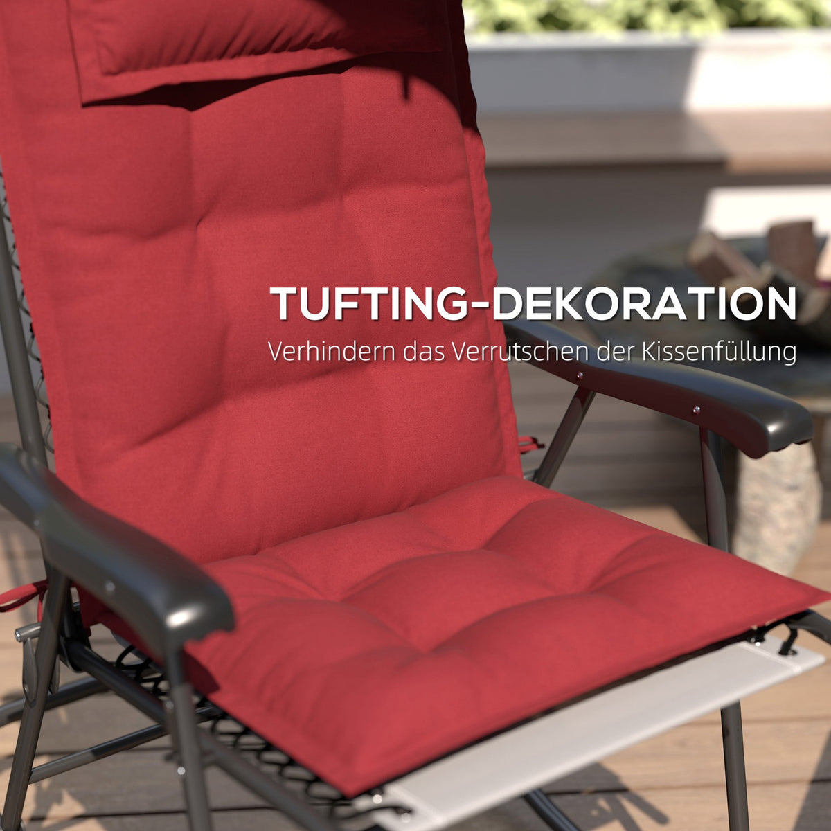 Set of 2 cushions for sun loungers, water-repellent lounger cushions for garden loungers, upholstered cushions for beach loungers, deck chair cushions, cushions for garden furniture cushions, 50 x 116 x 5 cm, wine red