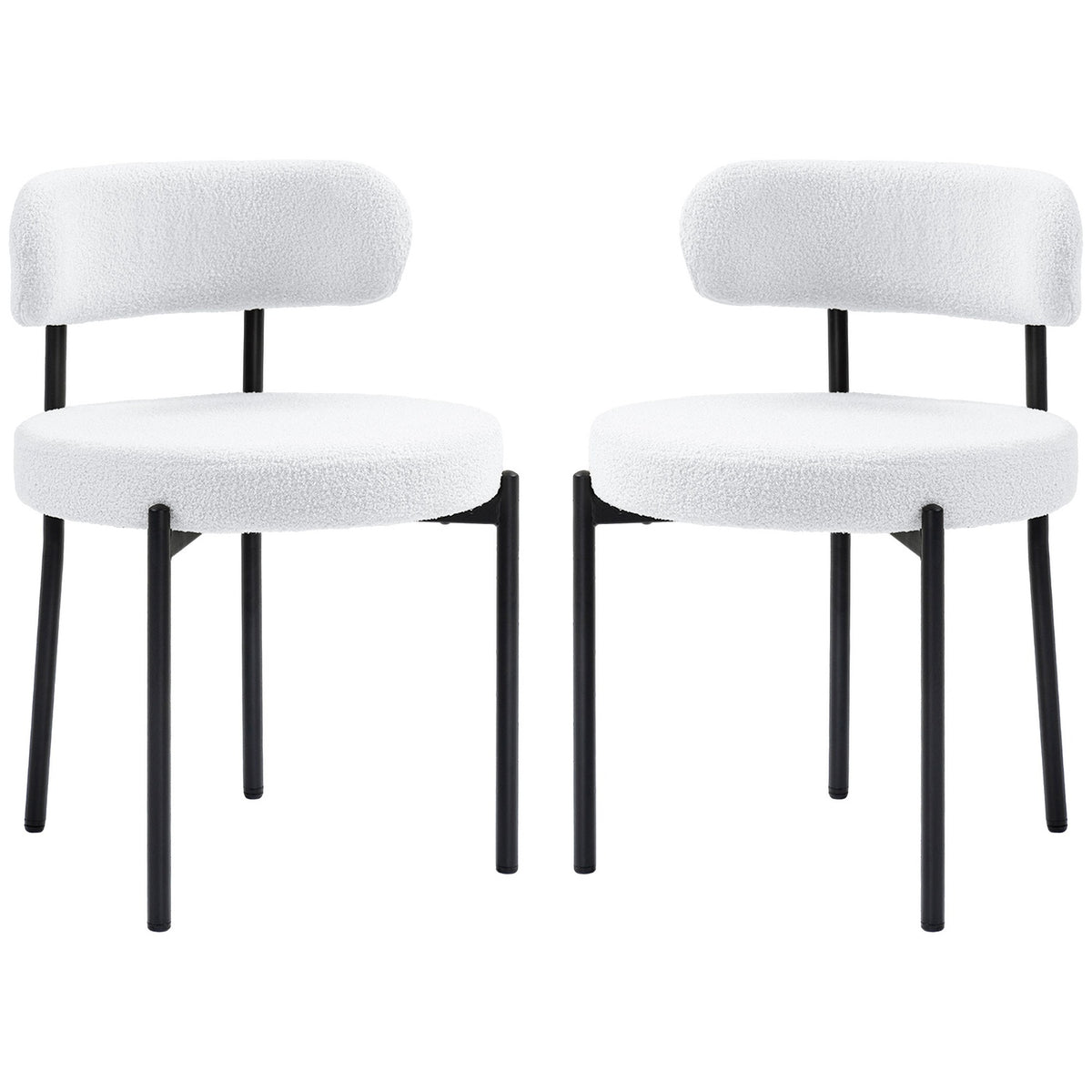 Set of 2 dining chairs, fleece upholstered, chairs with upholstered seats, metal legs, cream white