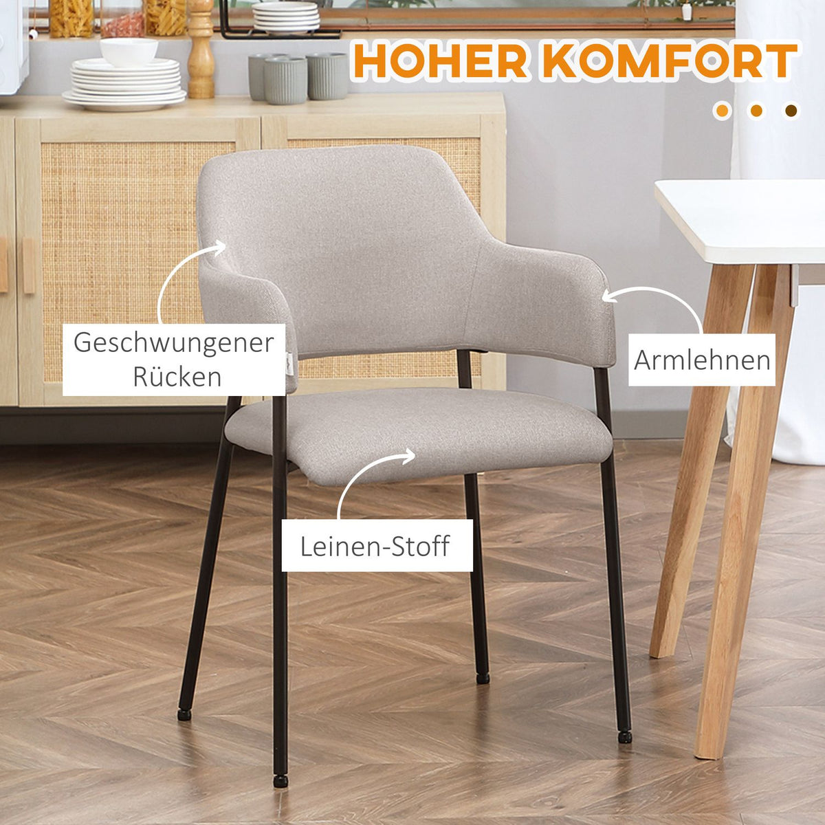 Set of 2 dining chairs, kitchen chairs with backrest, upholstered chairs with steel legs for living room, kitchen, beige, 54 x 54 x 84 cm