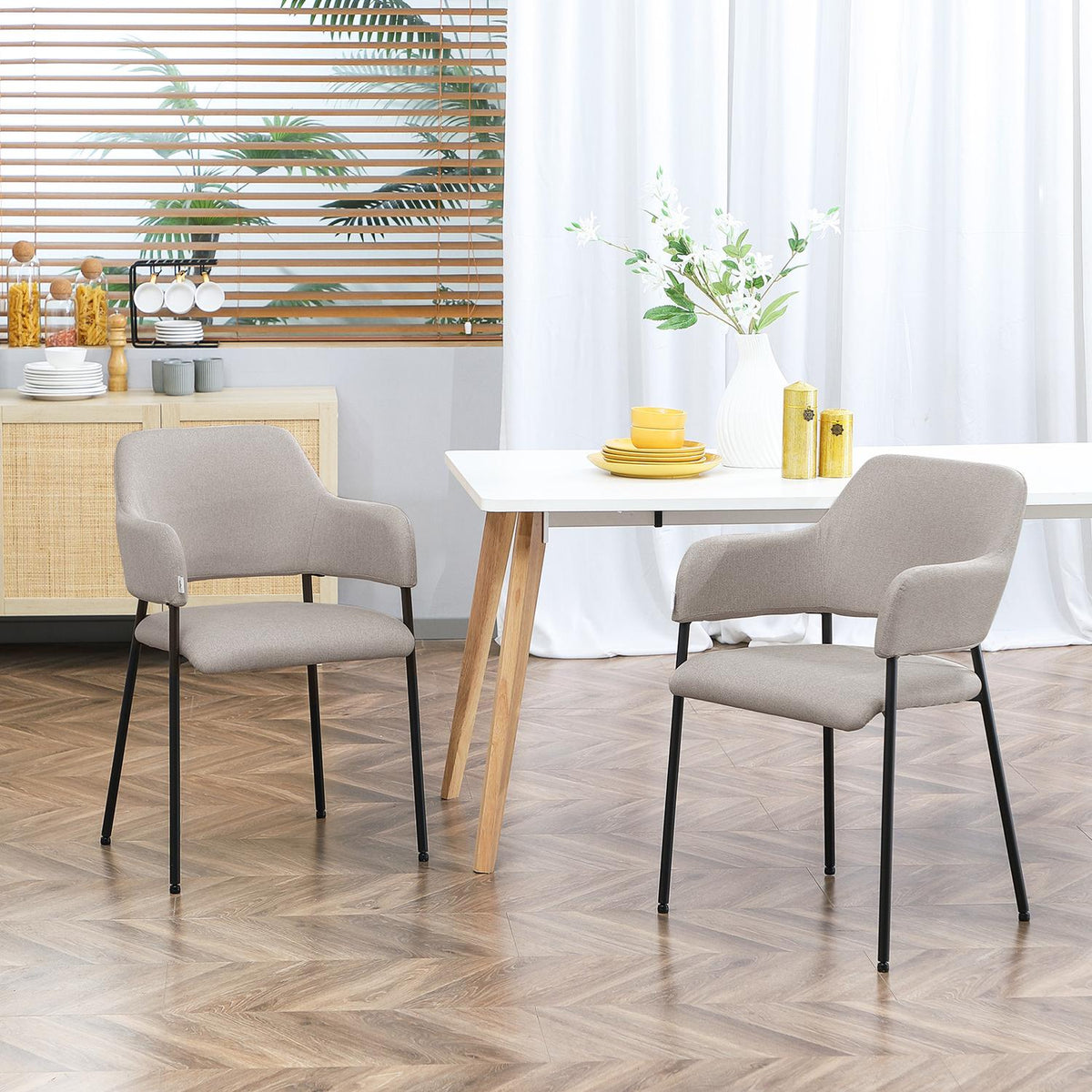 Set of 2 dining chairs, kitchen chairs with backrest, upholstered chairs with steel legs for living room, kitchen, beige, 54 x 54 x 84 cm