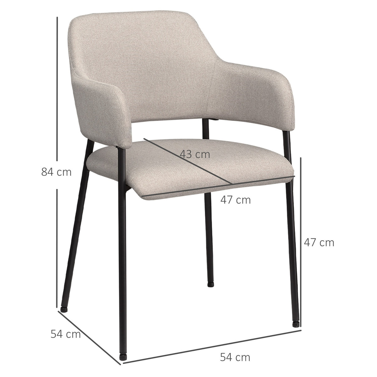 Set of 2 dining chairs, kitchen chairs with backrest, upholstered chairs with steel legs for living room, kitchen, beige, 54 x 54 x 84 cm