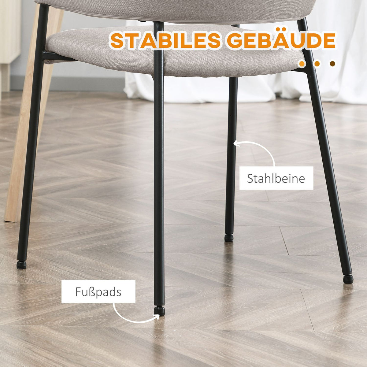 Set of 2 dining chairs, kitchen chairs with backrest, upholstered chairs with steel legs for living room, kitchen, beige, 54 x 54 x 84 cm