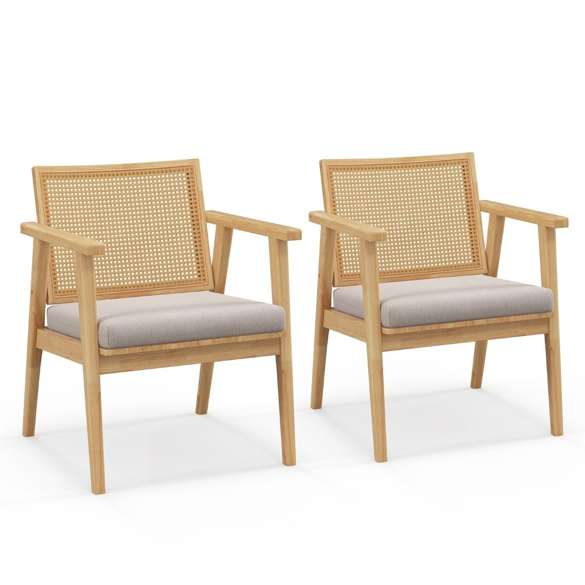 Set of 2 dining chairs with breathable rattan back and removable seat cushion