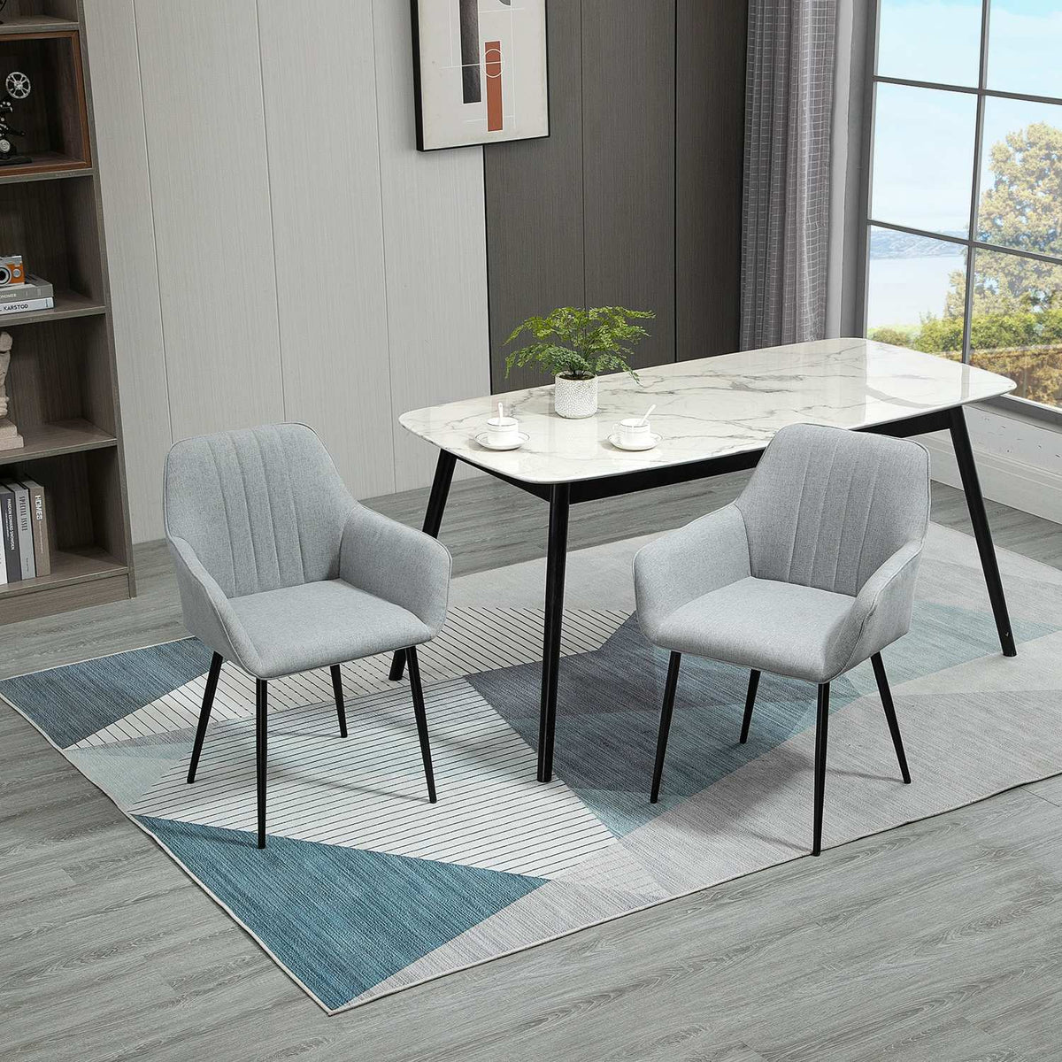 Set of 2 dining room chairs, upholstered chairs with breathable linen cover, for living room/kitchen, light gray, 59.5x56.5x81cm