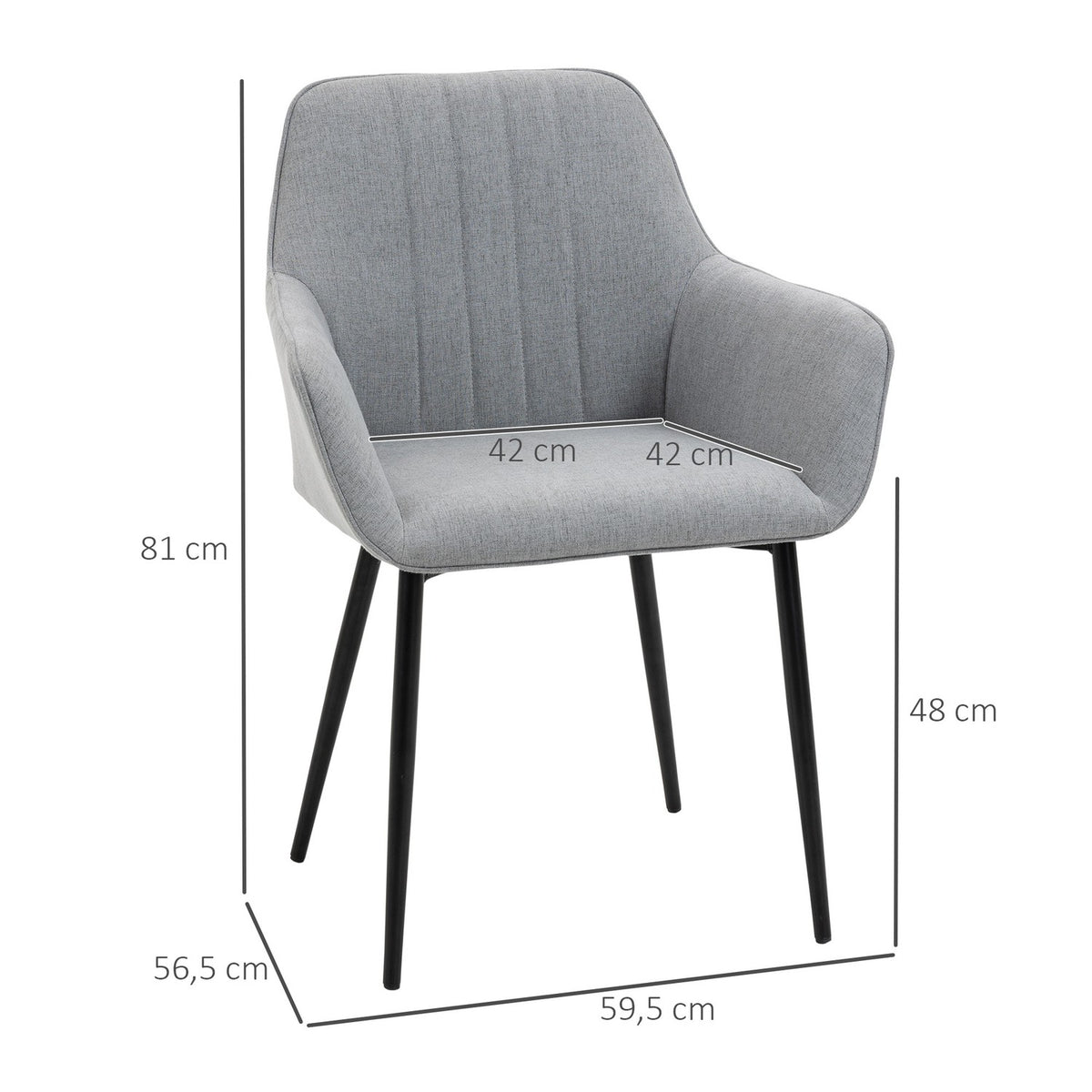 Set of 2 dining room chairs, upholstered chairs with breathable linen cover, for living room/kitchen, light gray, 59.5x56.5x81cm
