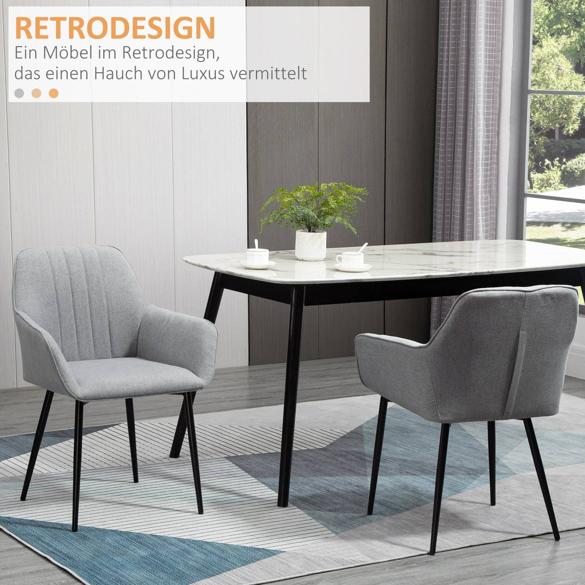 Set of 2 dining room chairs, upholstered chairs with breathable linen cover, for living room/kitchen, light gray, 59.5x56.5x81cm