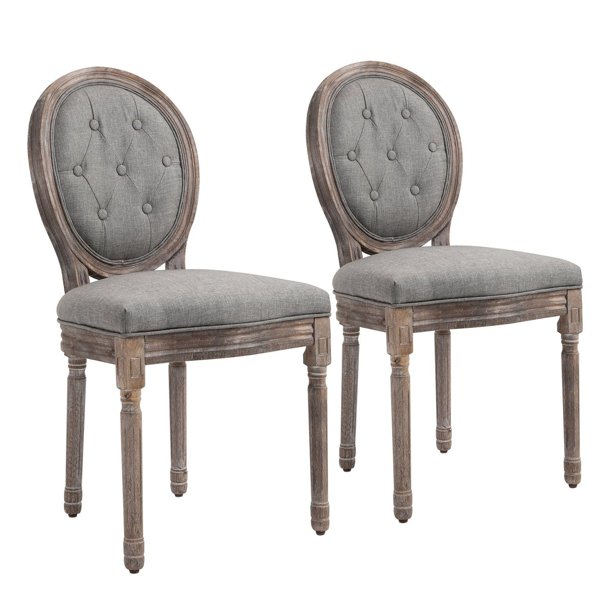 Set of 2 dining room chairs, upholstered chairs with breathable linen cover, living room chair in retro style, rubber wood, gray, 50 x 54.5 x 97 cm