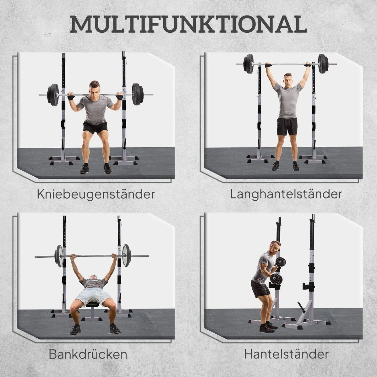 Set of 2 dumbbell stands, 3 levels, height adjustable, dumbbell rack made of steel, barbell rack, loadable up to 200 kg, squat rack, barbell stand, weight plate stand for strength training