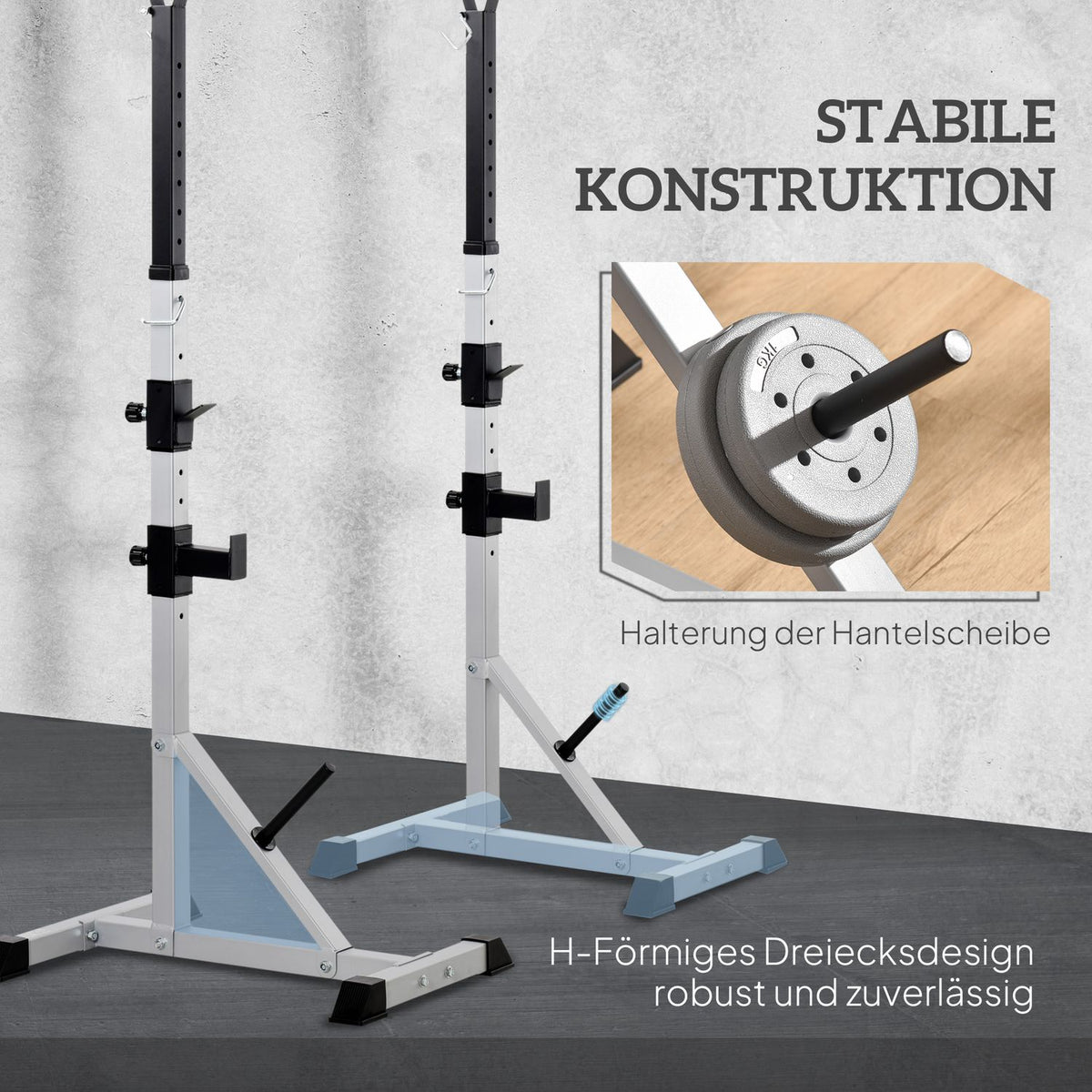 Set of 2 dumbbell stands, 3 levels, height adjustable, dumbbell rack made of steel, barbell rack, loadable up to 200 kg, squat rack, barbell stand, weight plate stand for strength training