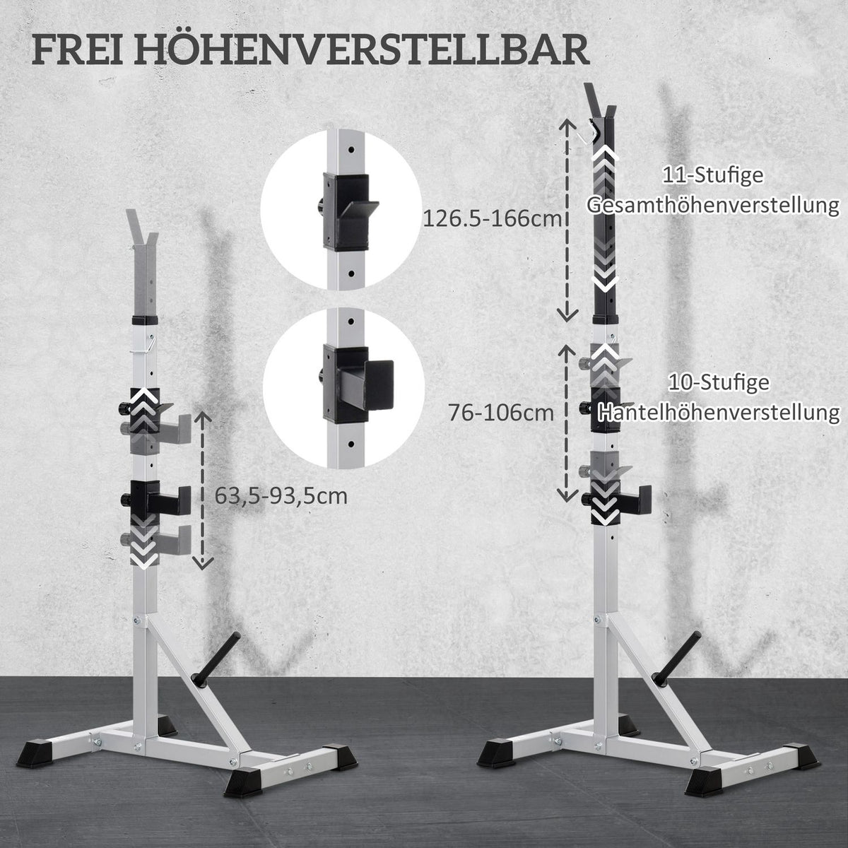 Set of 2 dumbbell stands, 3 levels, height adjustable, dumbbell rack made of steel, barbell rack, loadable up to 200 kg, squat rack, barbell stand, weight plate stand for strength training