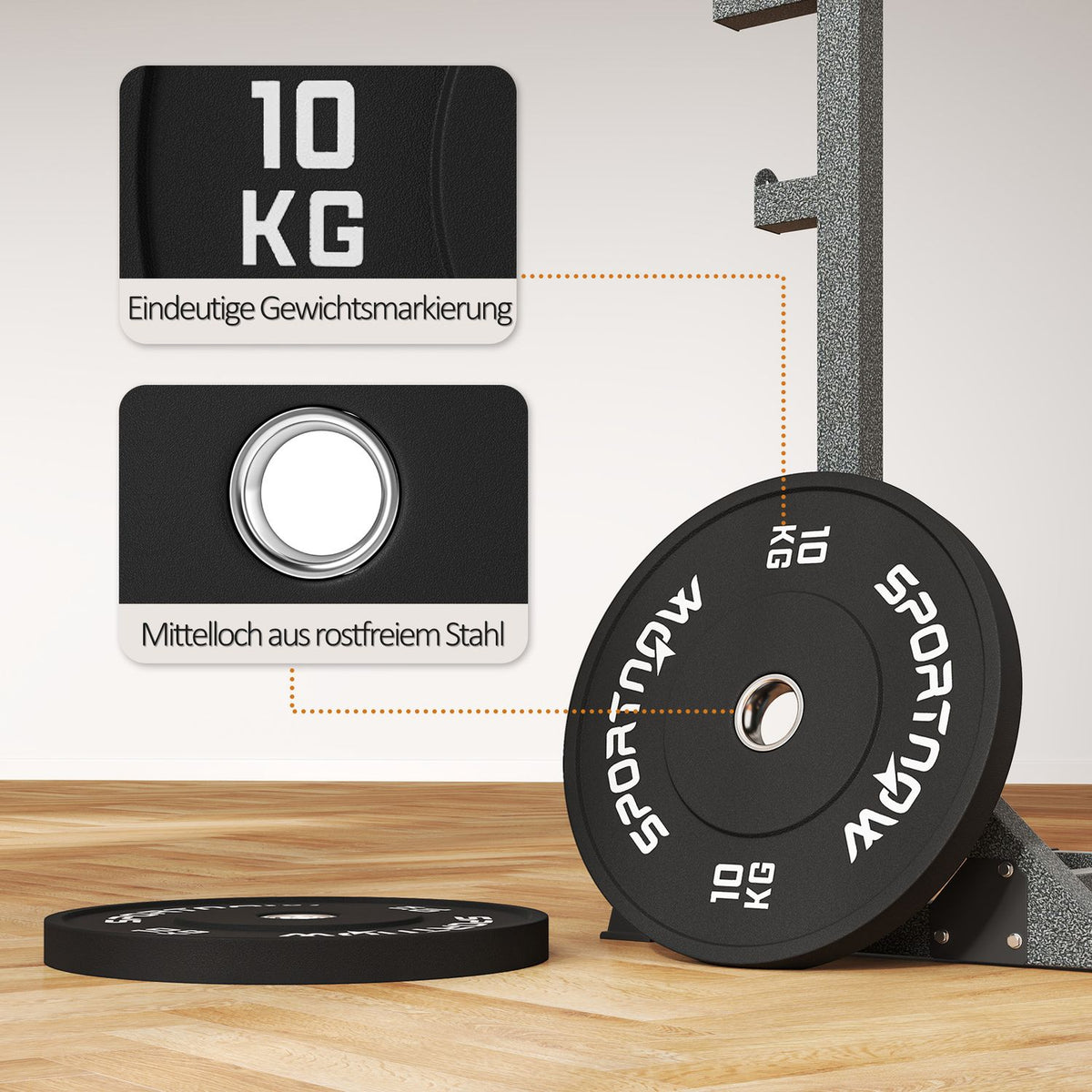 Set of 2 dumbbell weights, 2 x 10kg weights, weight plates set, weight plates for 5 cm dumbbell bar, Ø 50 mm bore, black