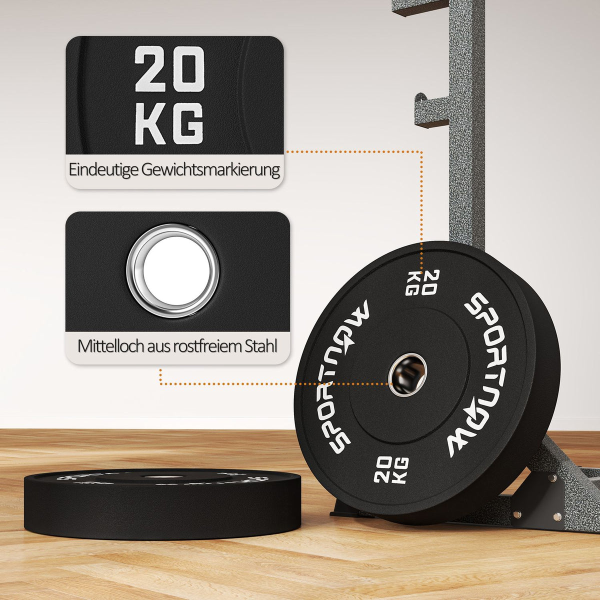Set of 2 dumbbell weights, 2 x 20kg weights, weight plate set, weight plates for 5 cm dumbbell bar, Ø 50 mm bore, black