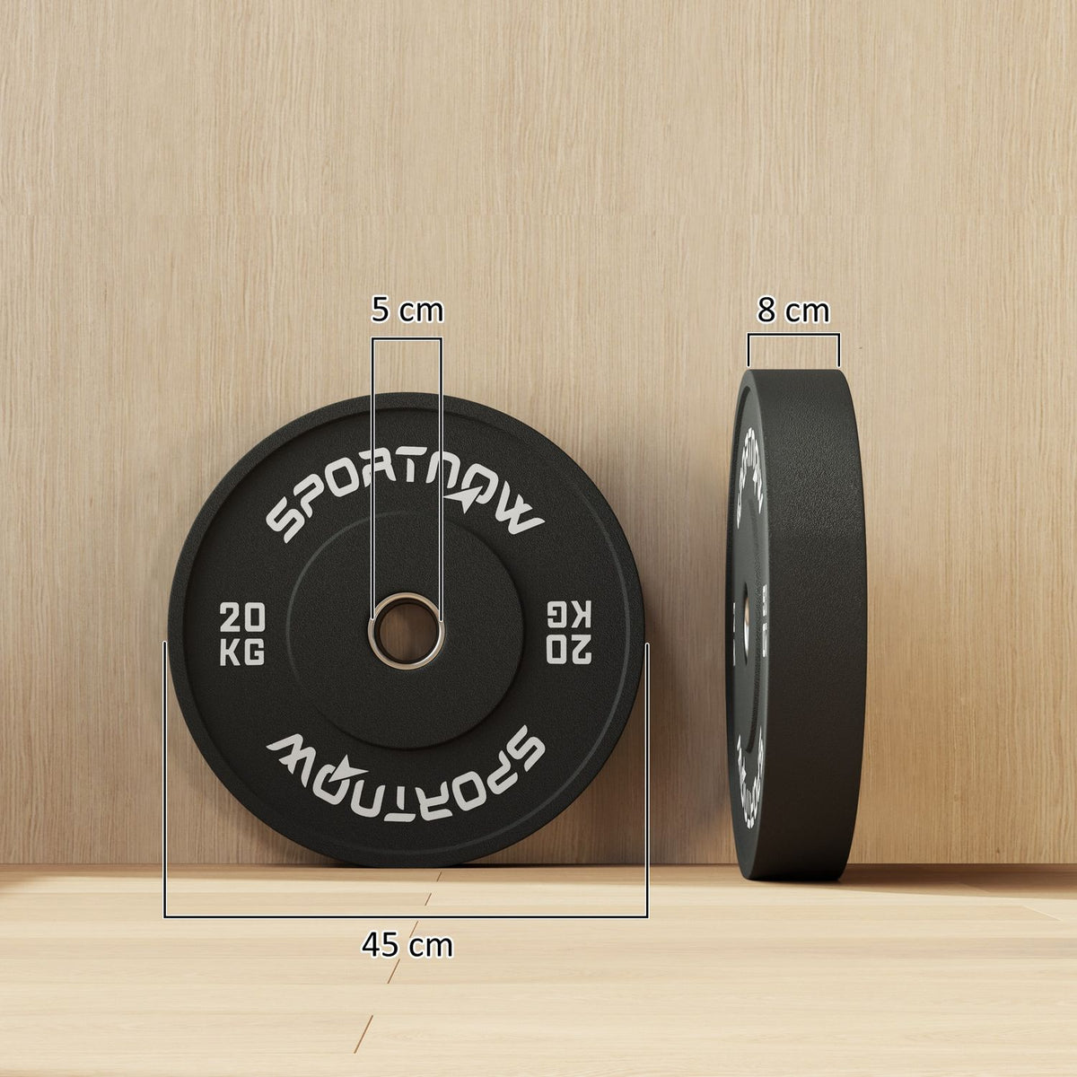 Set of 2 dumbbell weights, 2 x 20kg weights, weight plate set, weight plates for 5 cm dumbbell bar, Ø 50 mm bore, black